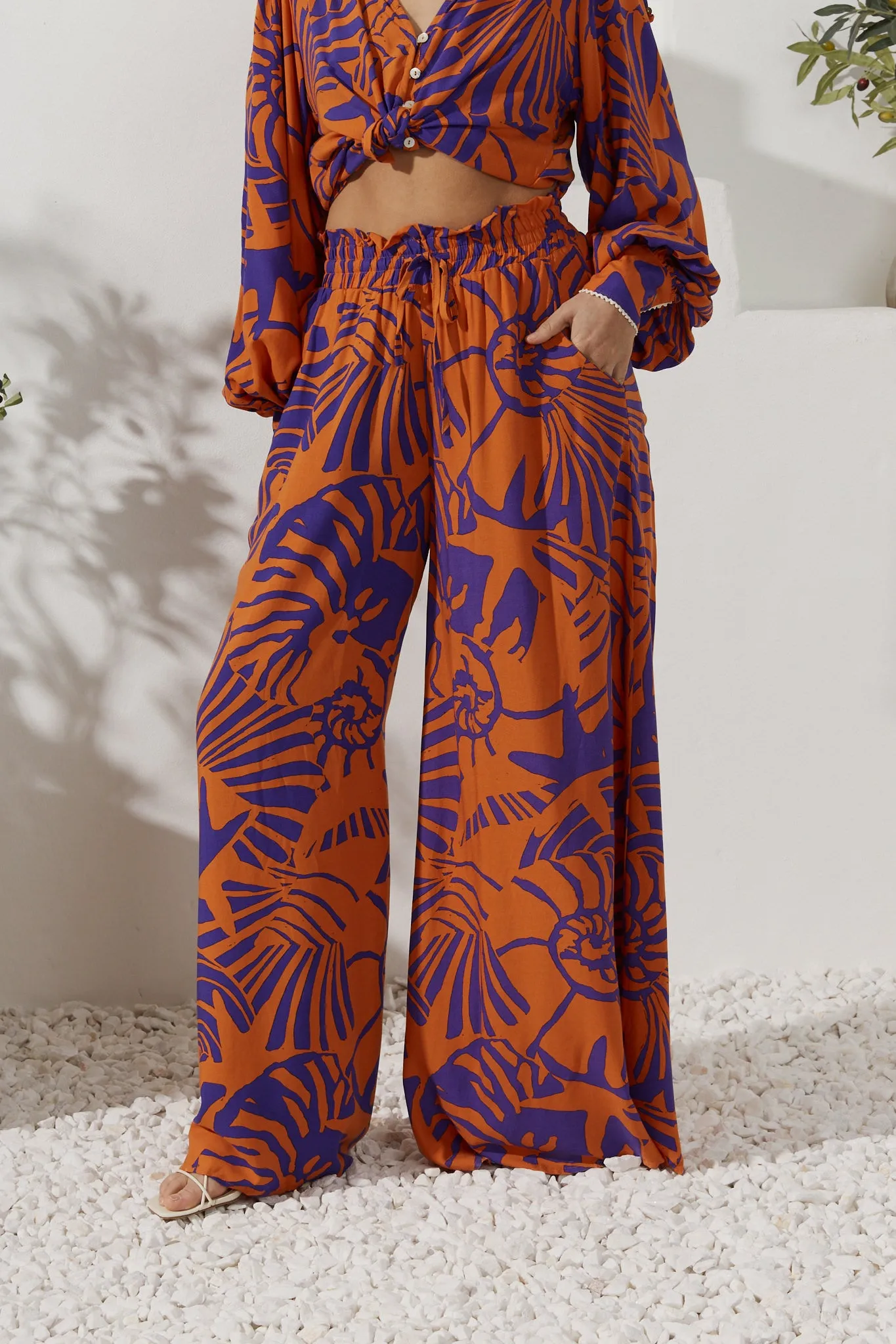 Maris Orange Purple Abstract Shell Wide Leg Pants