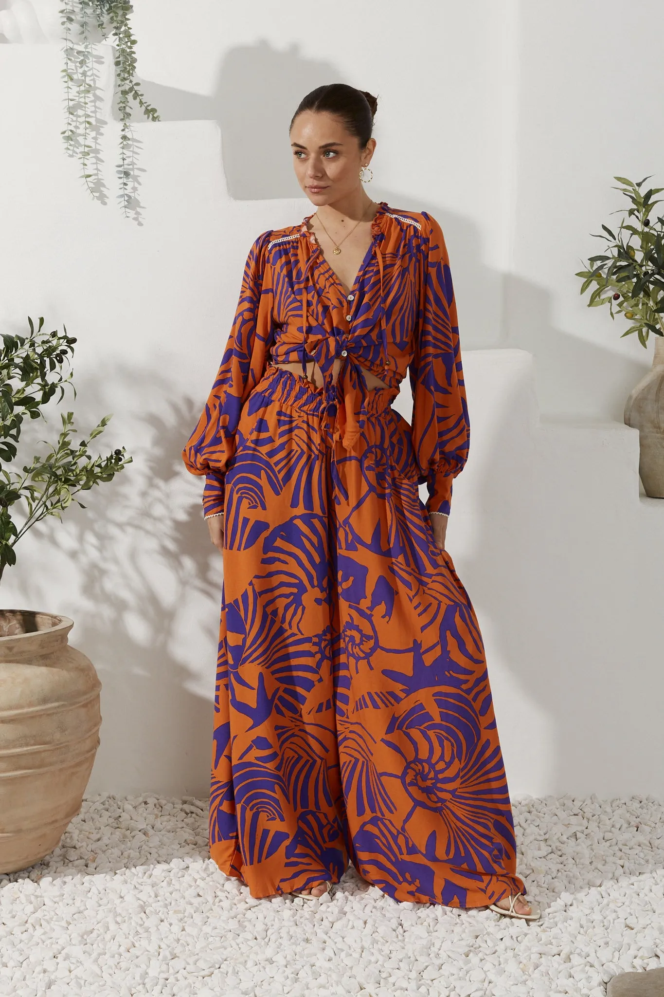 Maris Orange Purple Abstract Shell Wide Leg Pants