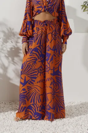 Maris Orange Purple Abstract Shell Wide Leg Pants