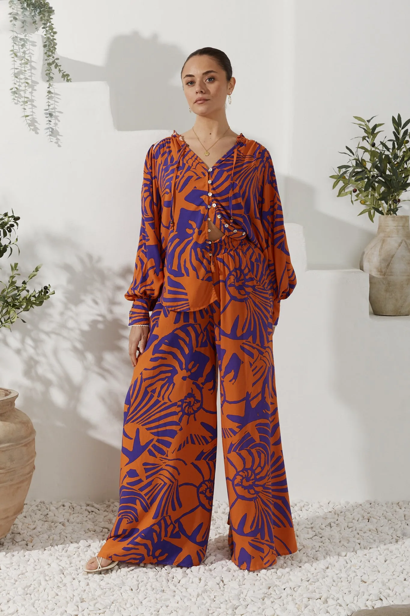 Maris Orange Purple Abstract Shell Wide Leg Pants