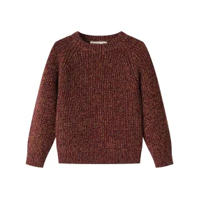 MARLED CHUNKY SWEATER-BURGUNDY MARLED