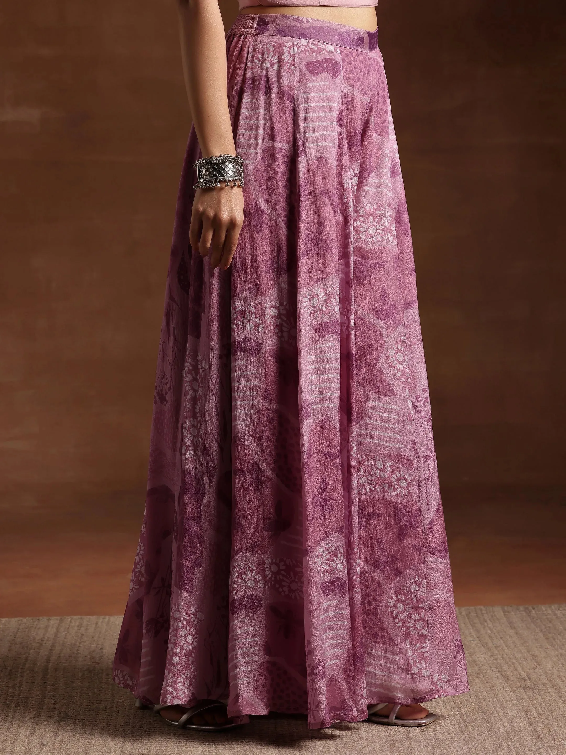 Mauve Printed Silk Blend Co-Ords