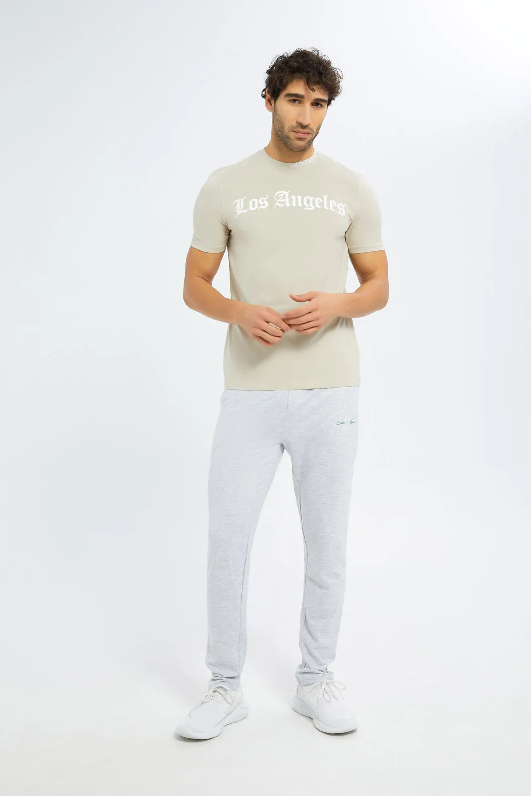 Men Ecru Slim Fit Active Pant