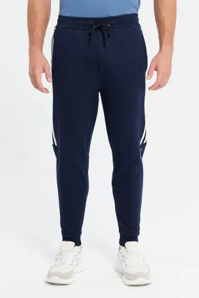 Men Navy Pique Cord Active Pants