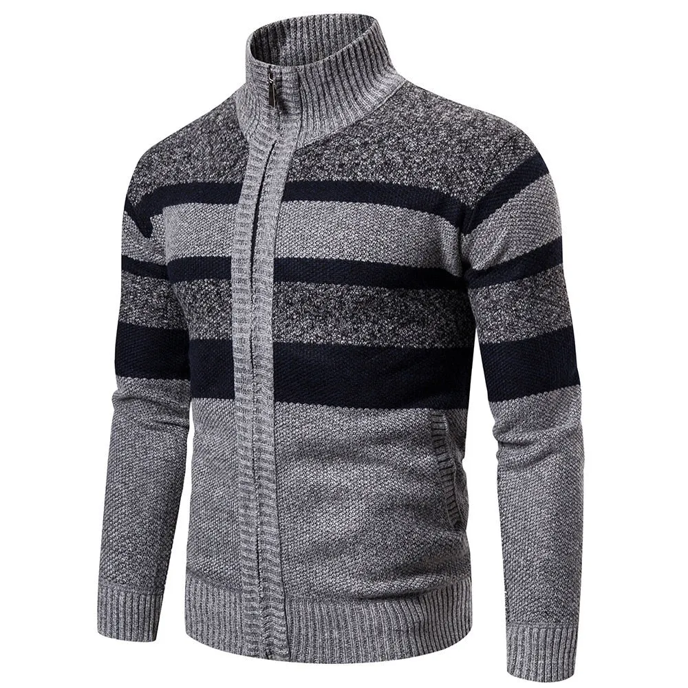 Men Sweaters Jackets Coats Striped Knitted Cardigan Slim Fit Sweaters Coat