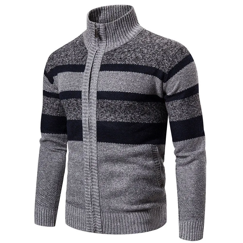 Men Sweaters Jackets Coats Striped Knitted Cardigan Slim Fit Sweaters Coat