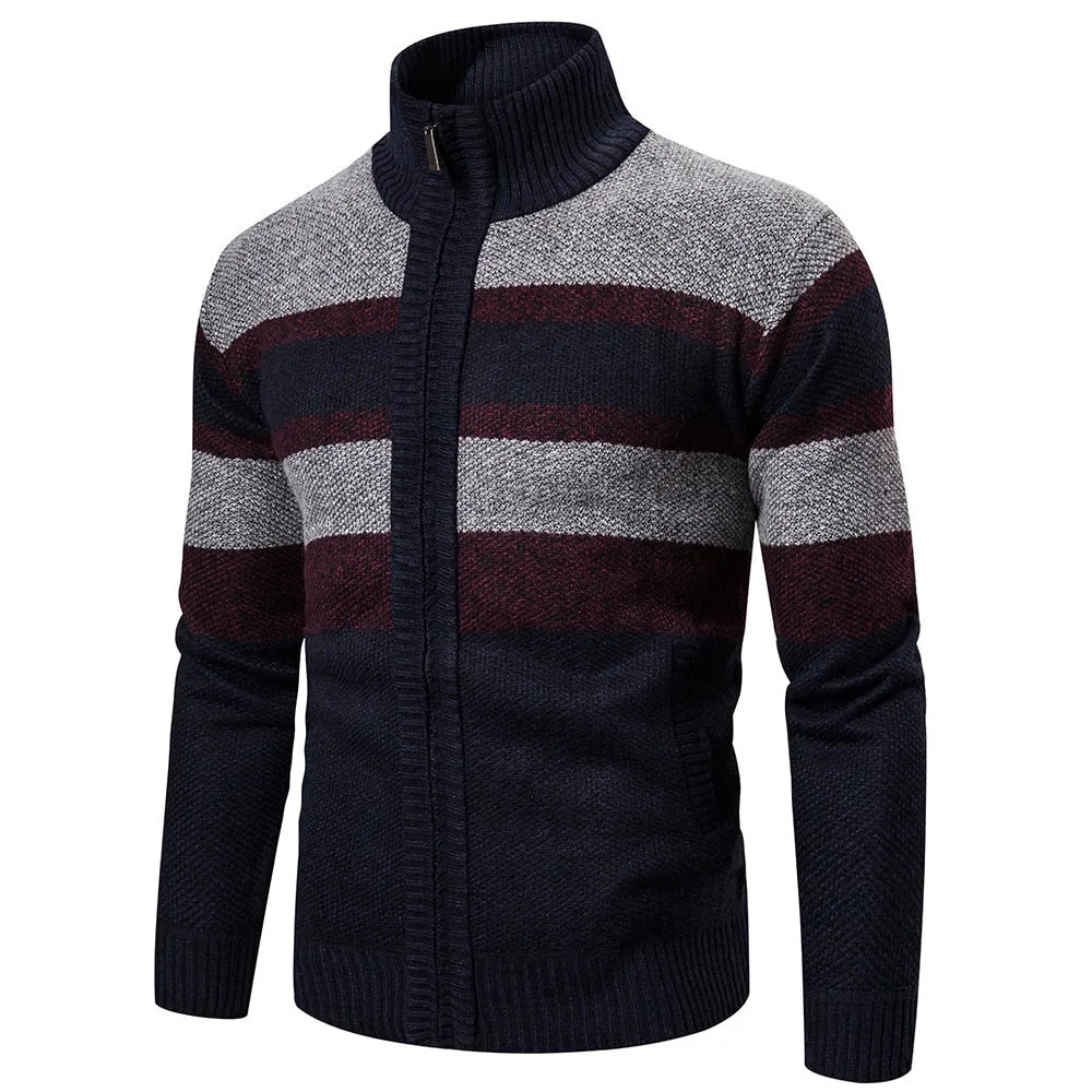 Men Sweaters Jackets Coats Striped Knitted Cardigan Slim Fit Sweaters Coat