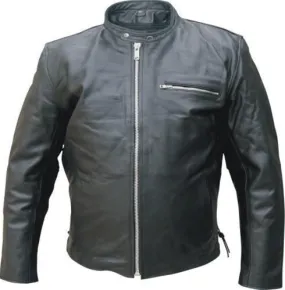 Men's Black Buffalo Leather Touring Motorcycle Jacket with Side Laces