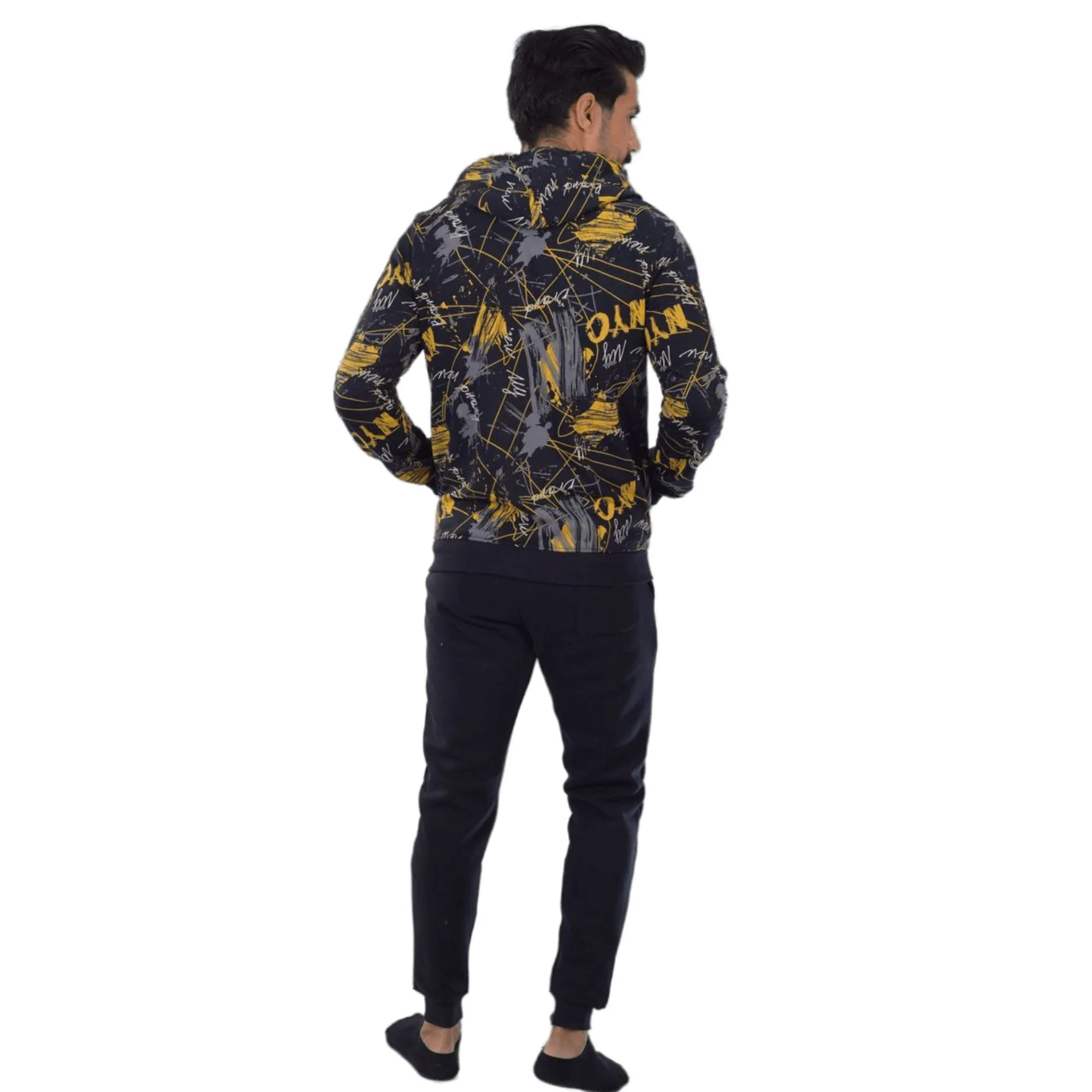 Men's Black Digital Printed Winter Hoodie - Modern And Warm Loungewear