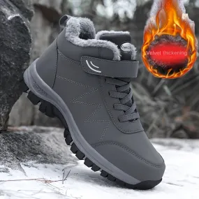 Men's Comfort Winter Hiking Boots - Thermal Plush Lining, Windproof & Durable TPR Sole, Hook and Loop Closure, Ankle Support