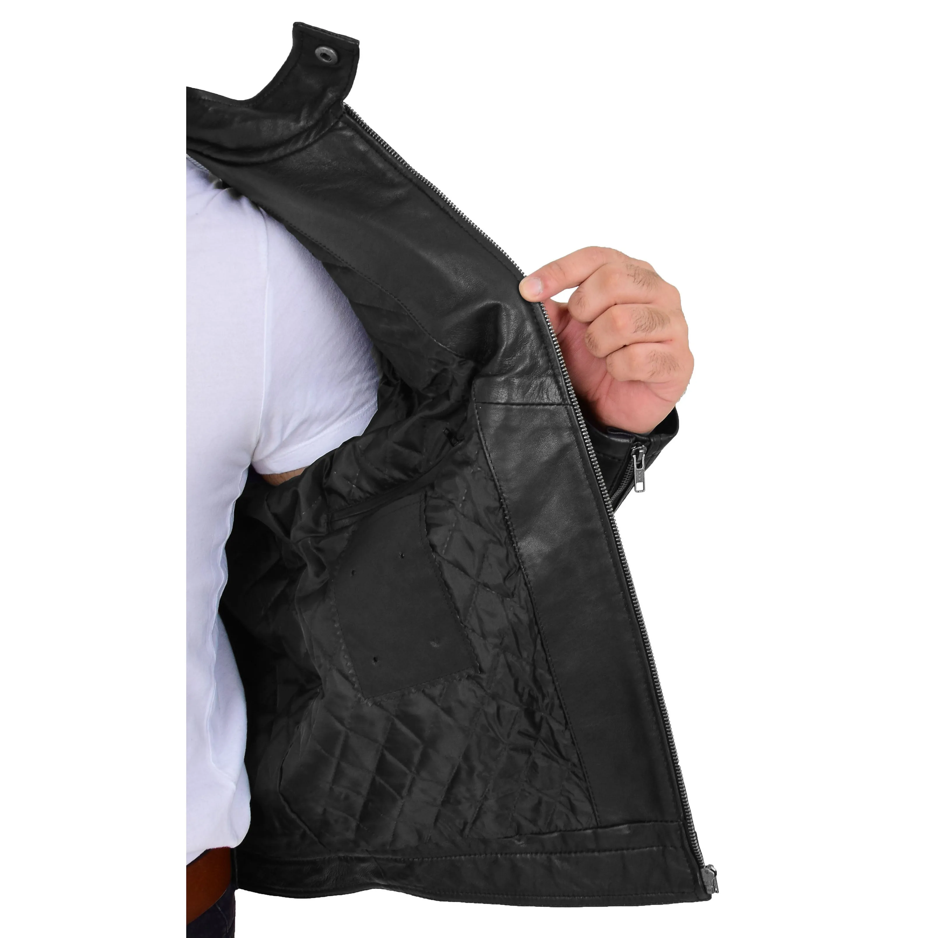 Mens Genuine Soft Leather Biker Jacket Rider Black