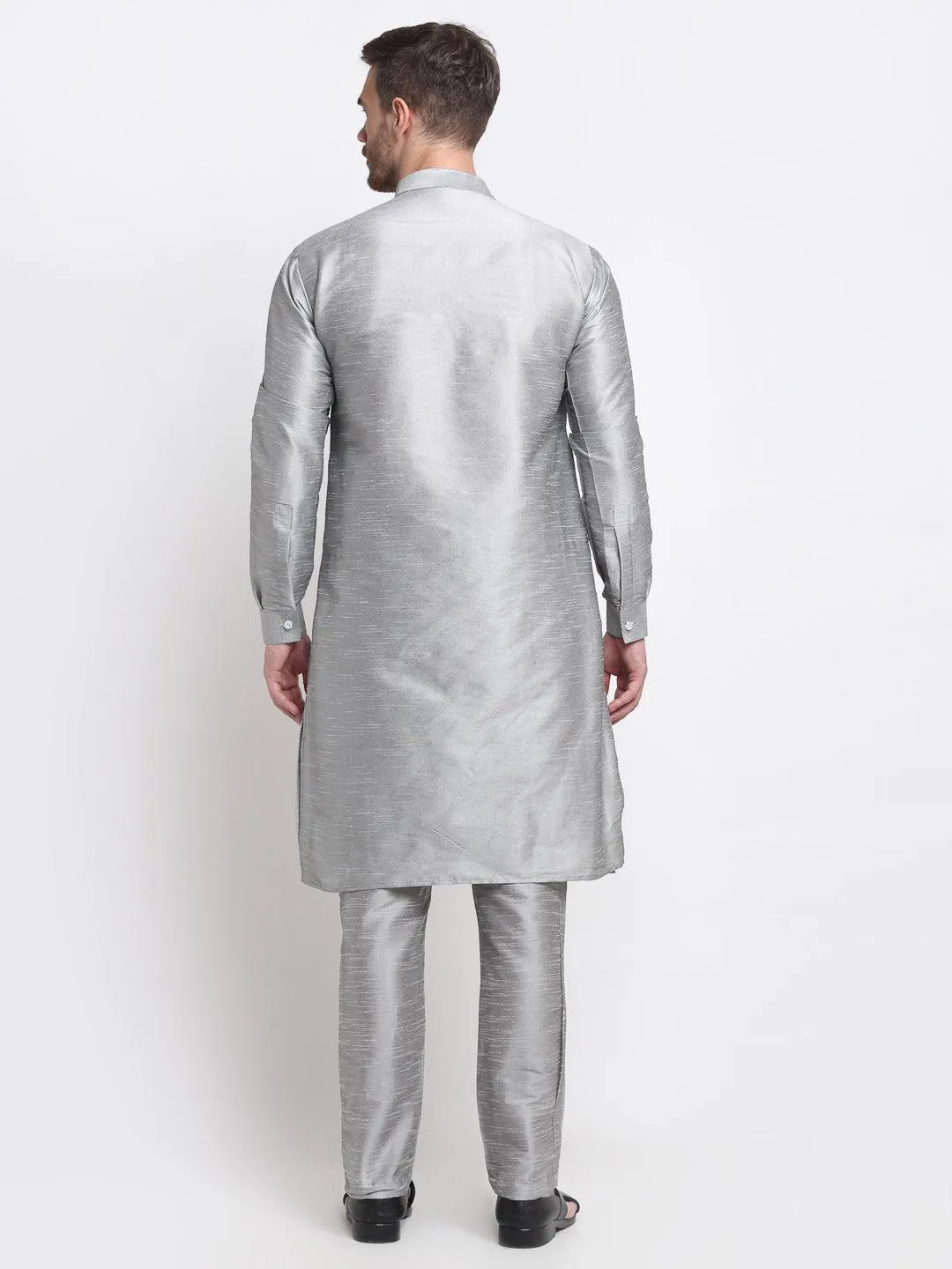 Men's Grey Solid Kurta With Churidaar Pyjama - Benstoke