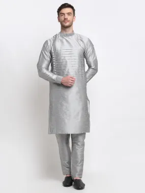 Men's Grey Solid Kurta With Churidaar Pyjama - Benstoke