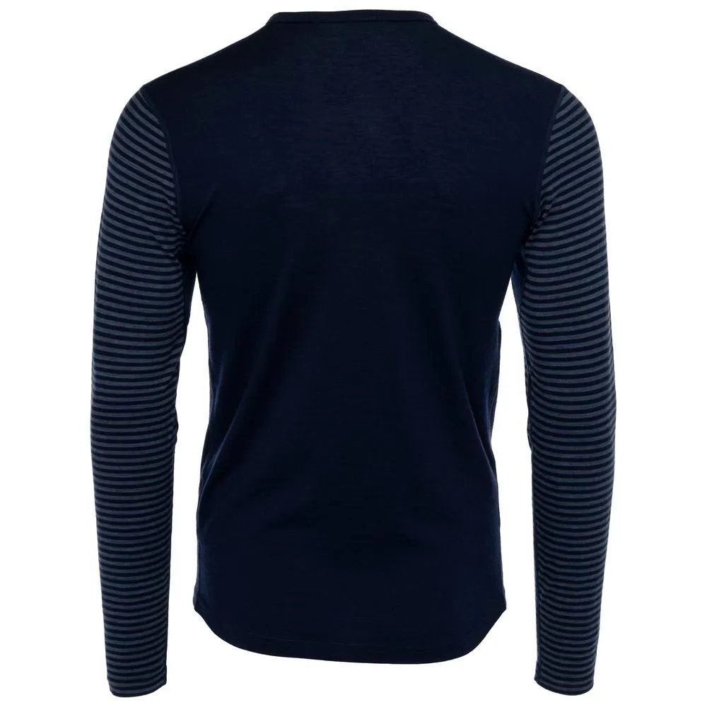 Mens Merino 180 Long Sleeve Crew (Stripe Navy/Denim)