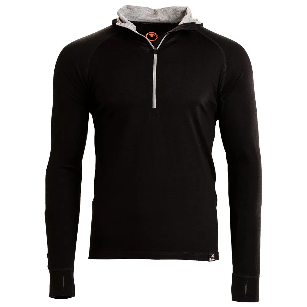 Mens Merino 200 Zip Neck Hoodie (Black)