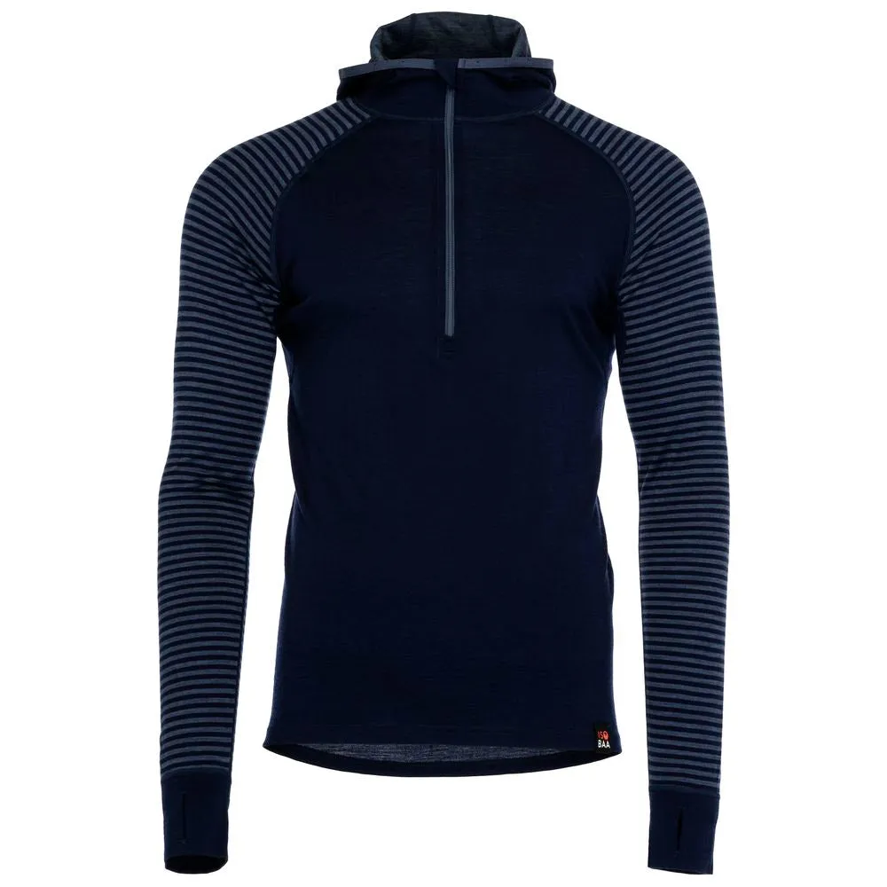 Mens Merino 200 Zip Neck Hoodie (Stripe Navy/Denim)