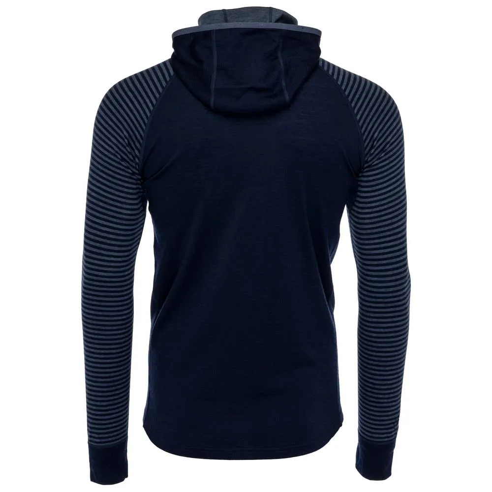 Mens Merino 200 Zip Neck Hoodie (Stripe Navy/Denim)