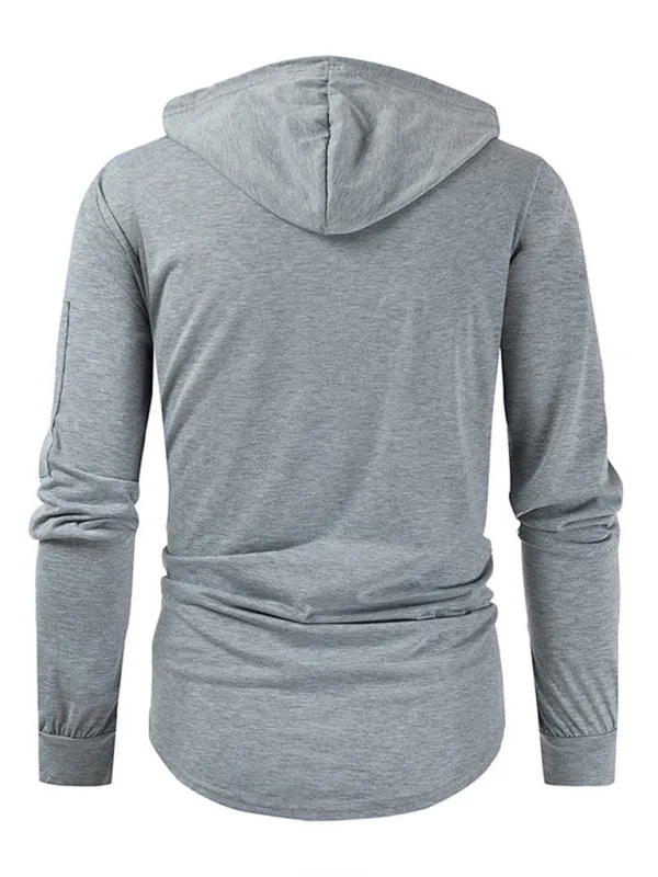 Men's new solid color lace-up sports casual pullover hooded sweatshirt