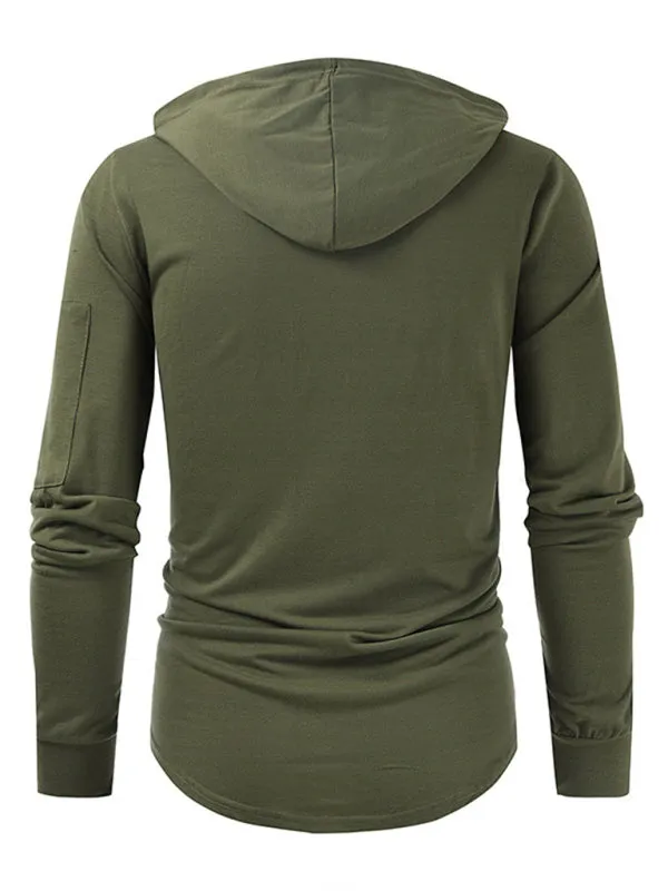 Men's new solid color lace-up sports casual pullover hooded sweatshirt