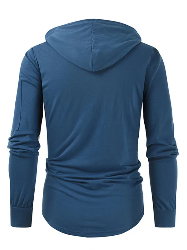 Men's new solid color lace-up sports casual pullover hooded sweatshirt