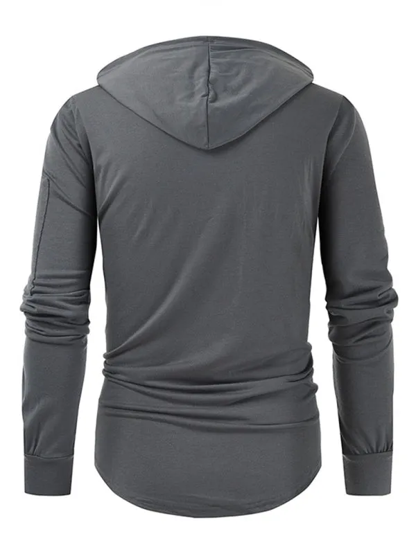 Men's new solid color lace-up sports casual pullover hooded sweatshirt