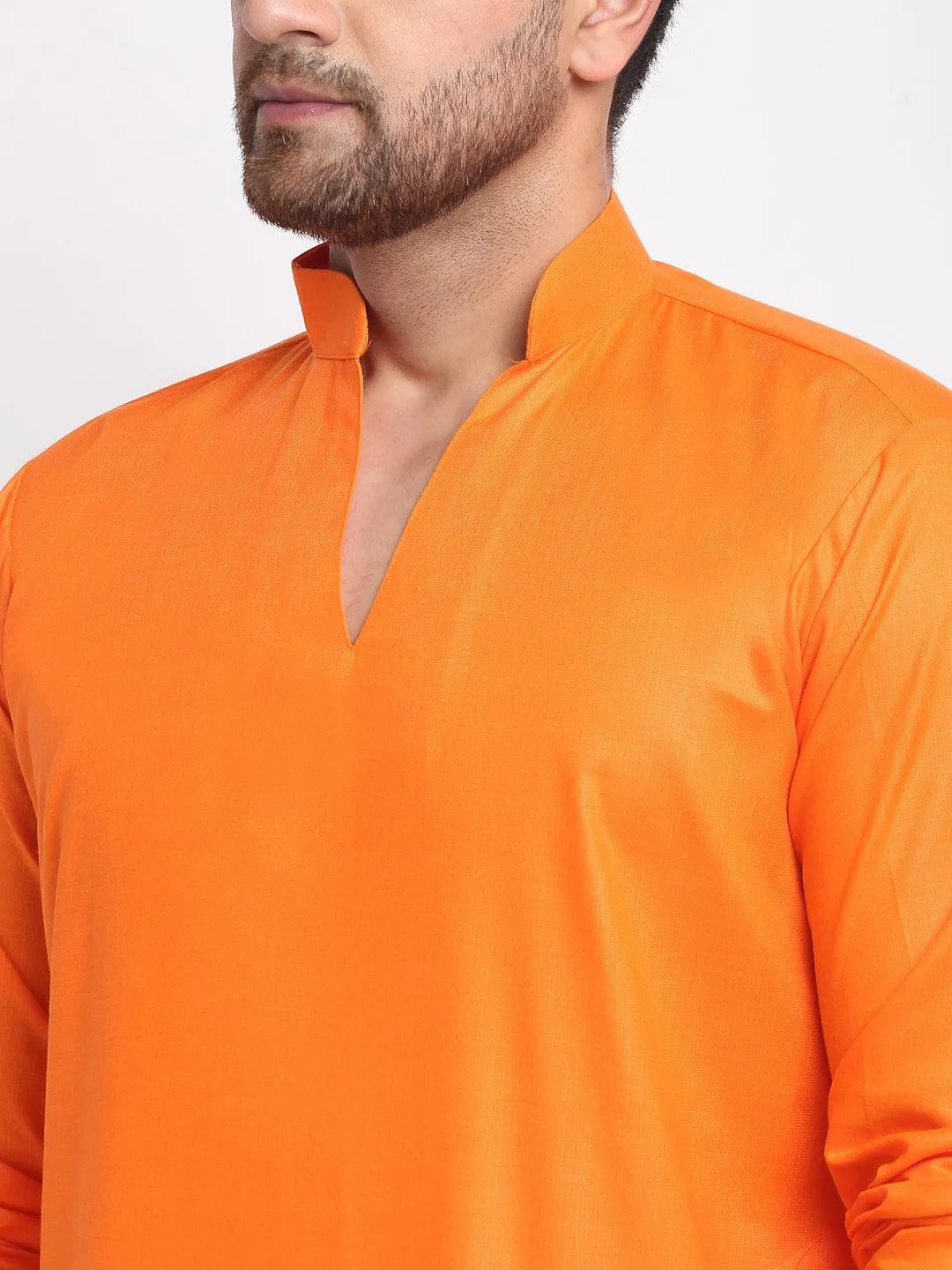 Men's Orange Solid Pathani Kurta With White Salwar - Benstoke