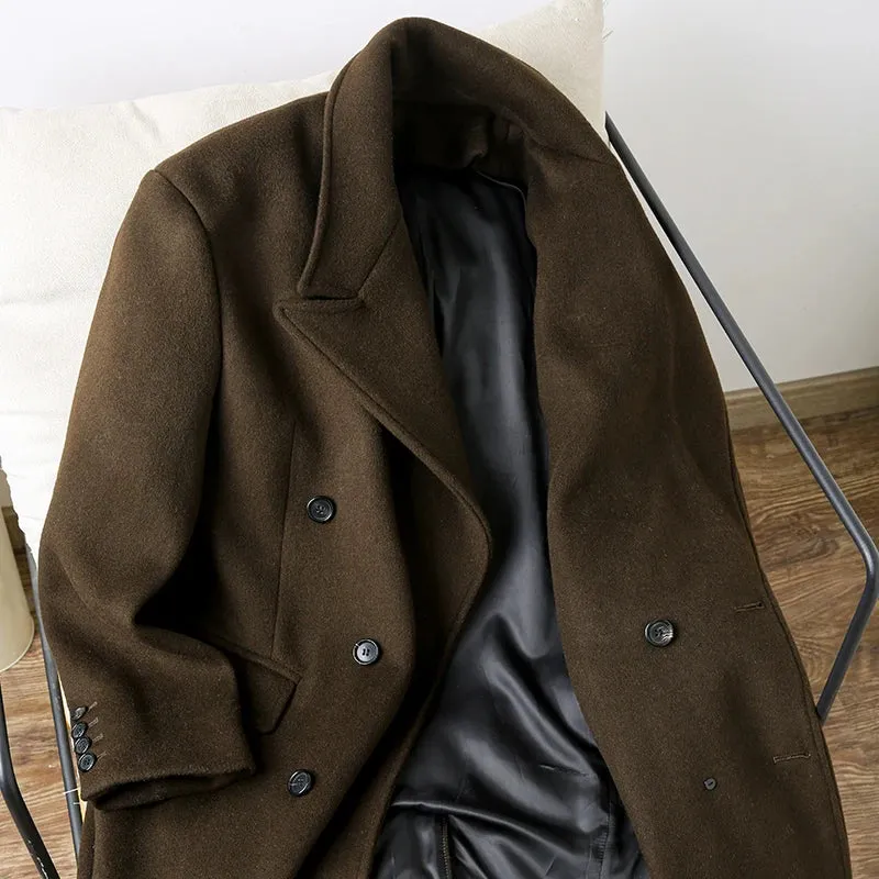 Men's Ulster Woolen Coat Double-breasted Peak Lapel Overcoat