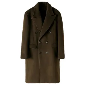 Men's Ulster Woolen Coat Double-breasted Peak Lapel Overcoat