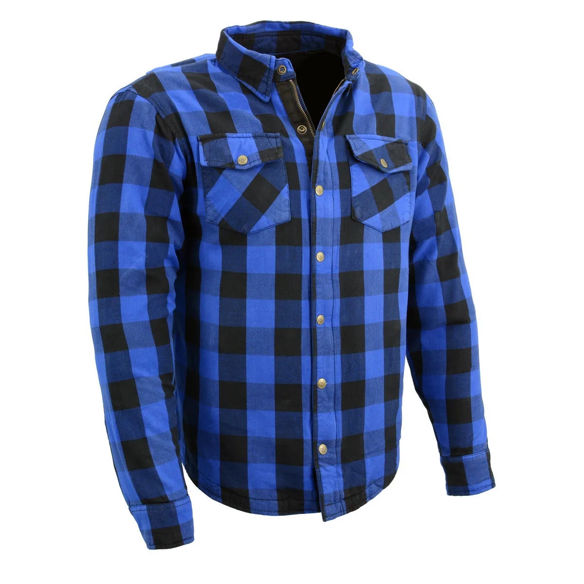 Milwaukee Leather Men's Plaid Flannel Blue Biker Shirt with CE Approved Armor Reinforced w/Aramid Fiber MPM1634