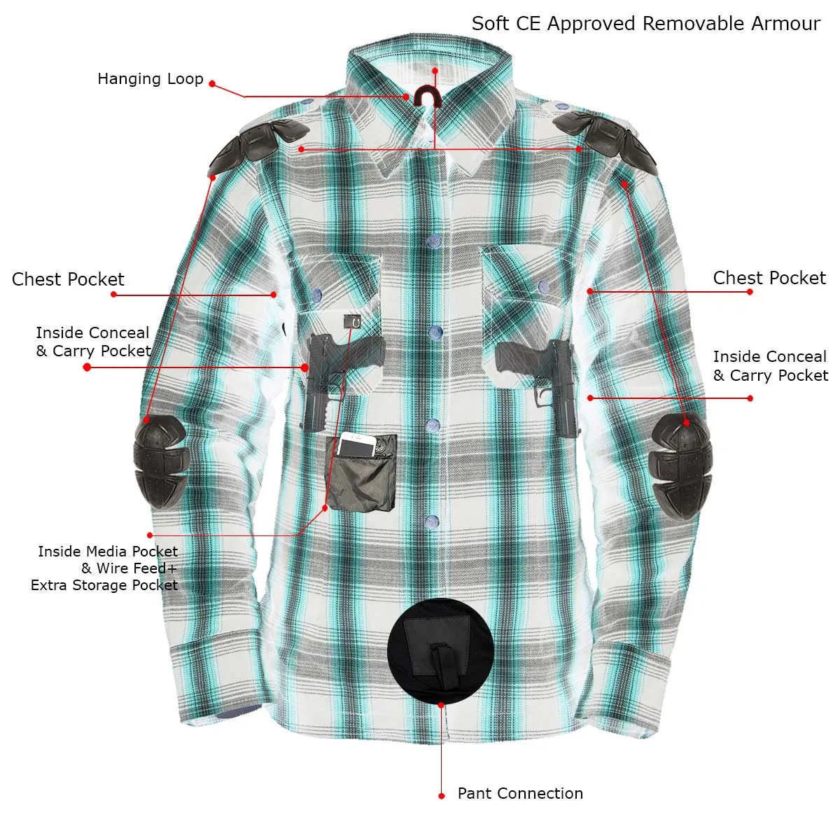 Milwaukee Leather MPL2604 Women’s Plaid Flannel Biker Shirt with CE Approved Armor - Reinforced w/ Aramid Fiber