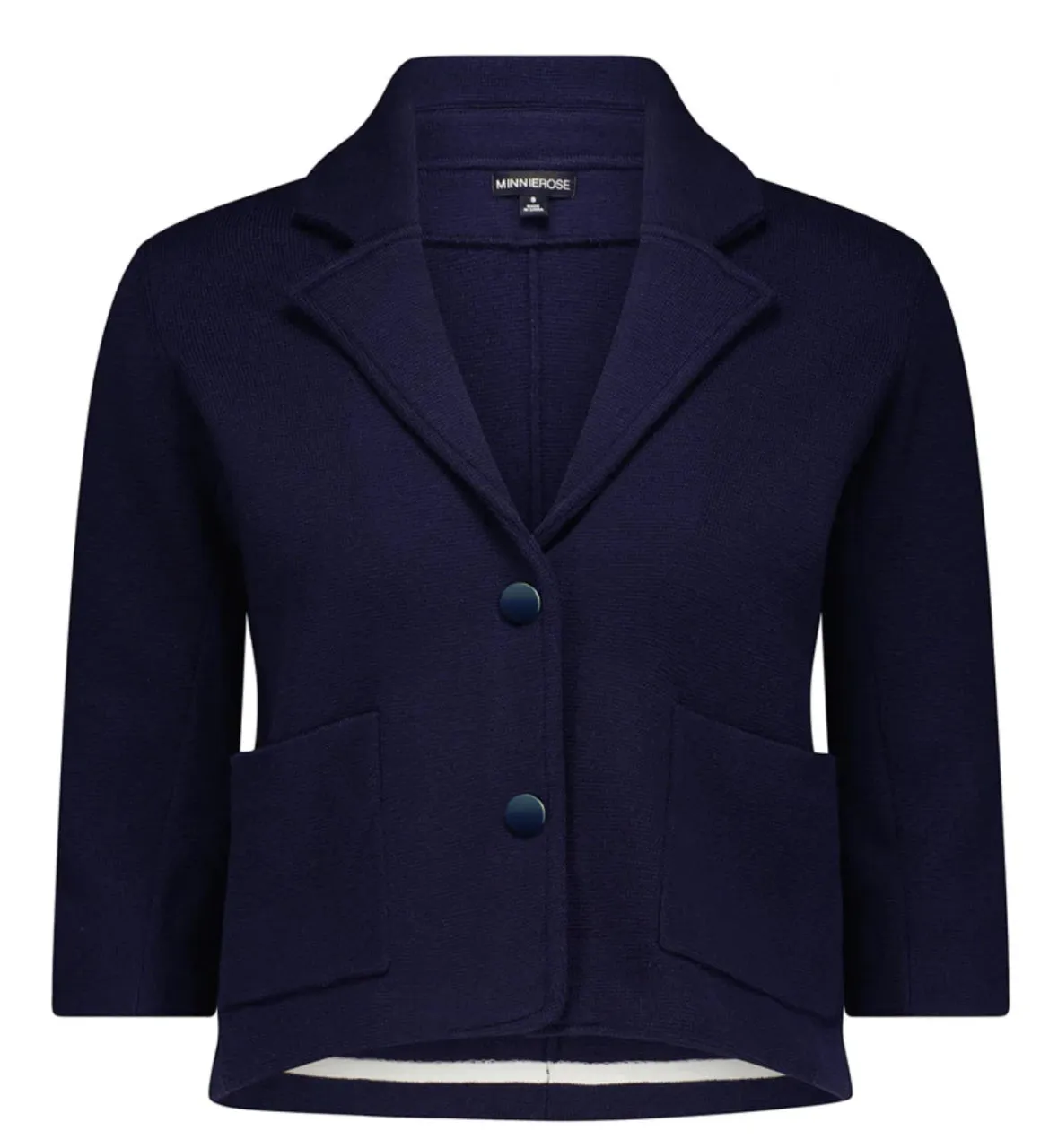 Minnie Rose Cotton Blend Shrunken Blazer Navy