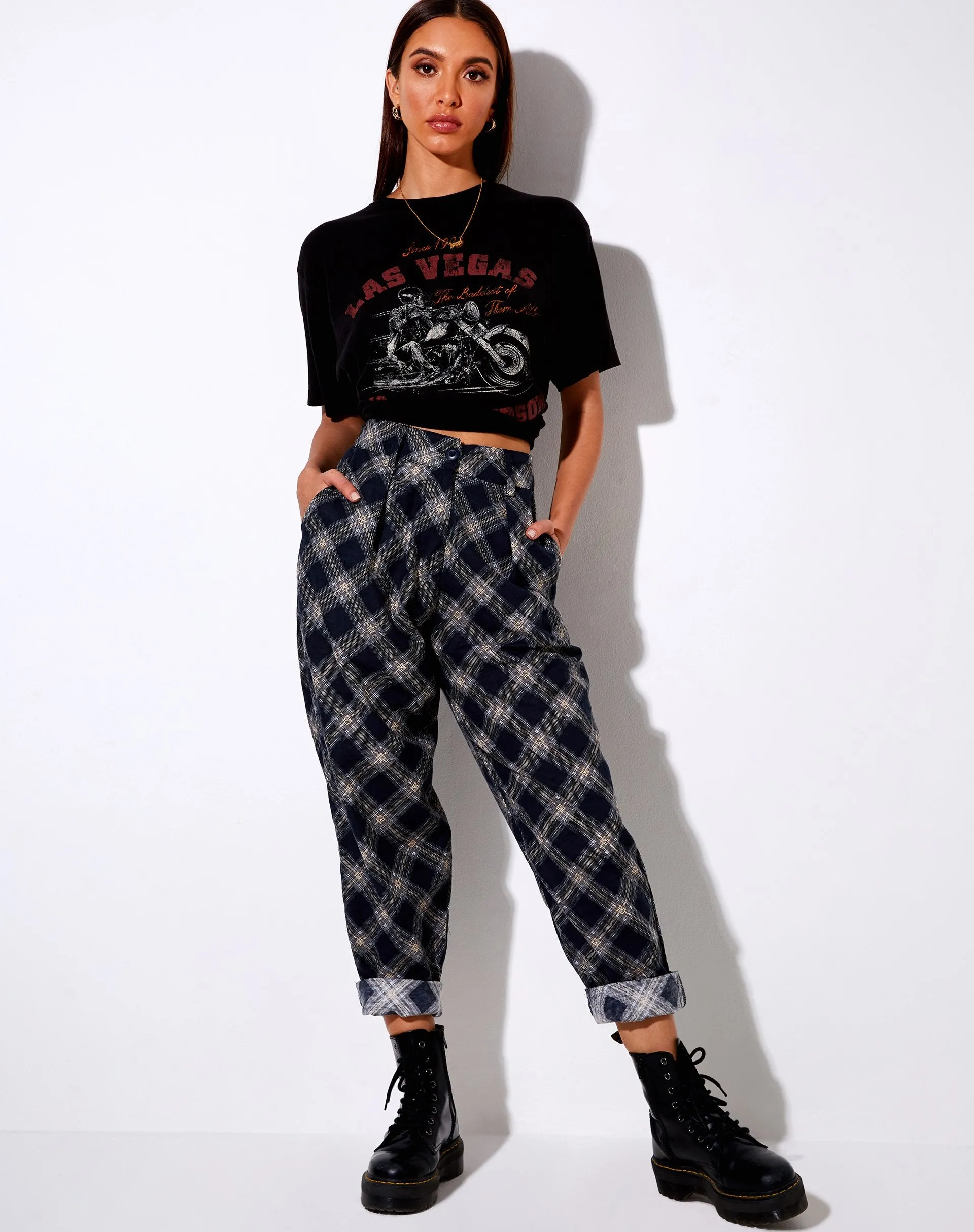 Misca Trouser in 20's Check Black and Grey