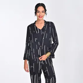 Modal Printed Blazer For Women | Shawl Collar | Single Button | Black