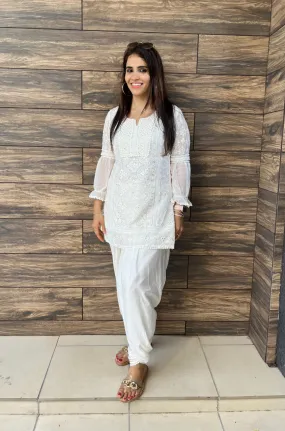 MUM & 'MINI'-MUM-Kudi with a Swag!! - Lucknowi Kurta with Tulip Pants 2.0- OFF WHITE