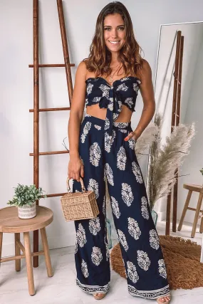 Navy Printed Top and Pants Set