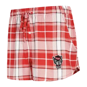 NC State Wolfpack Ladies Red and White Wolfhead Plaid Knit Shorts