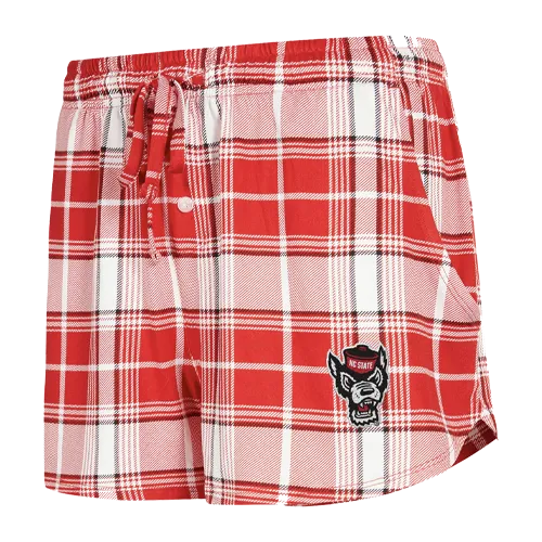 NC State Wolfpack Ladies Red and White Wolfhead Plaid Knit Shorts