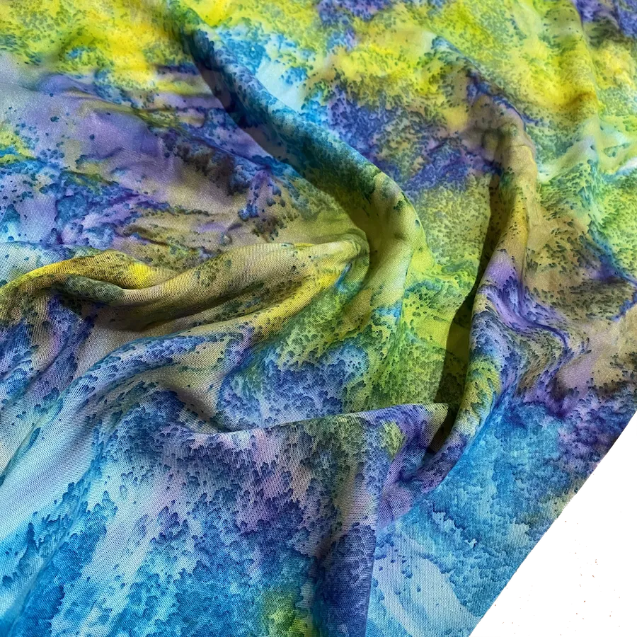 Neon Paradise, Turquoise/Lime Artisan Salt Dye/Tie Dye Rayon Challis from India, By the Yard  #HB-273