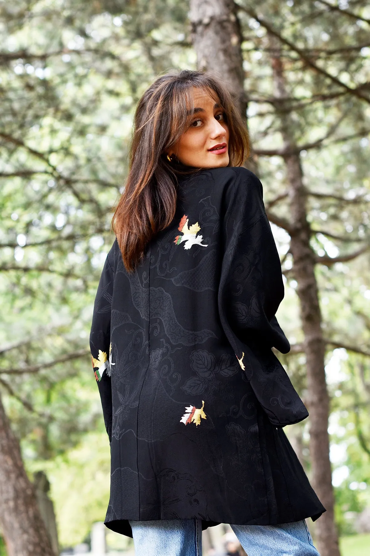 New Arrival ! Vintage Haori/Kimono Black Leaves 1970s