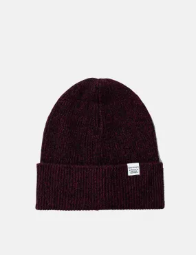 Norse Projects Twist Beanie Hat (Wool) - Mulberry Red Melange