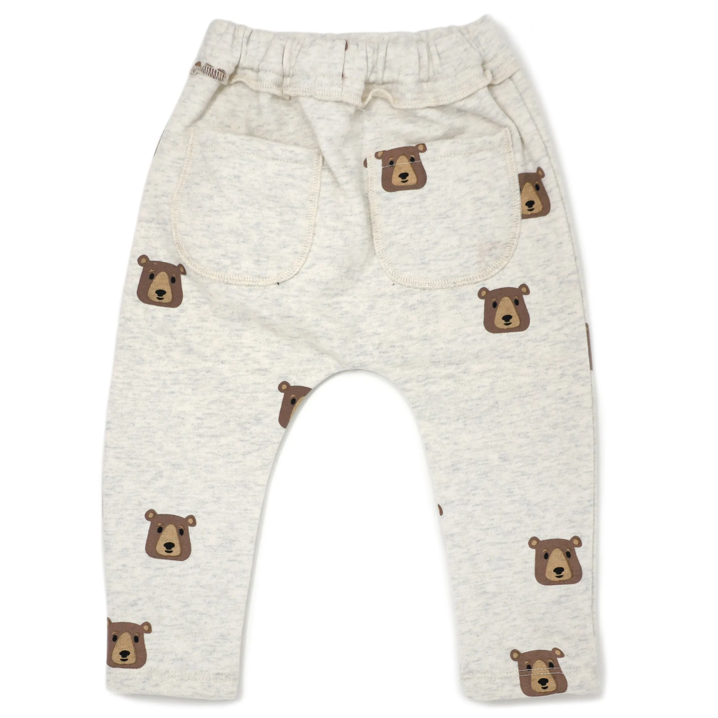 oh baby! Brooklyn Jogger Pants - Brown Bear Faces Print - Oatmeal Heather