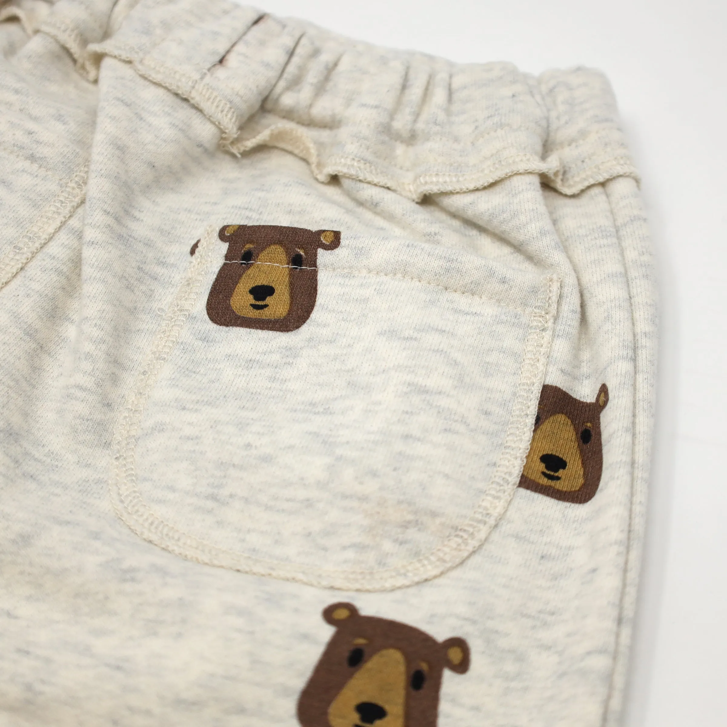 oh baby! Brooklyn Jogger Pants - Brown Bear Faces Print - Oatmeal Heather