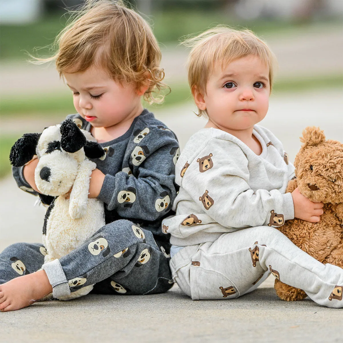 oh baby! Brooklyn Jogger Pants - Brown Bear Faces Print - Oatmeal Heather