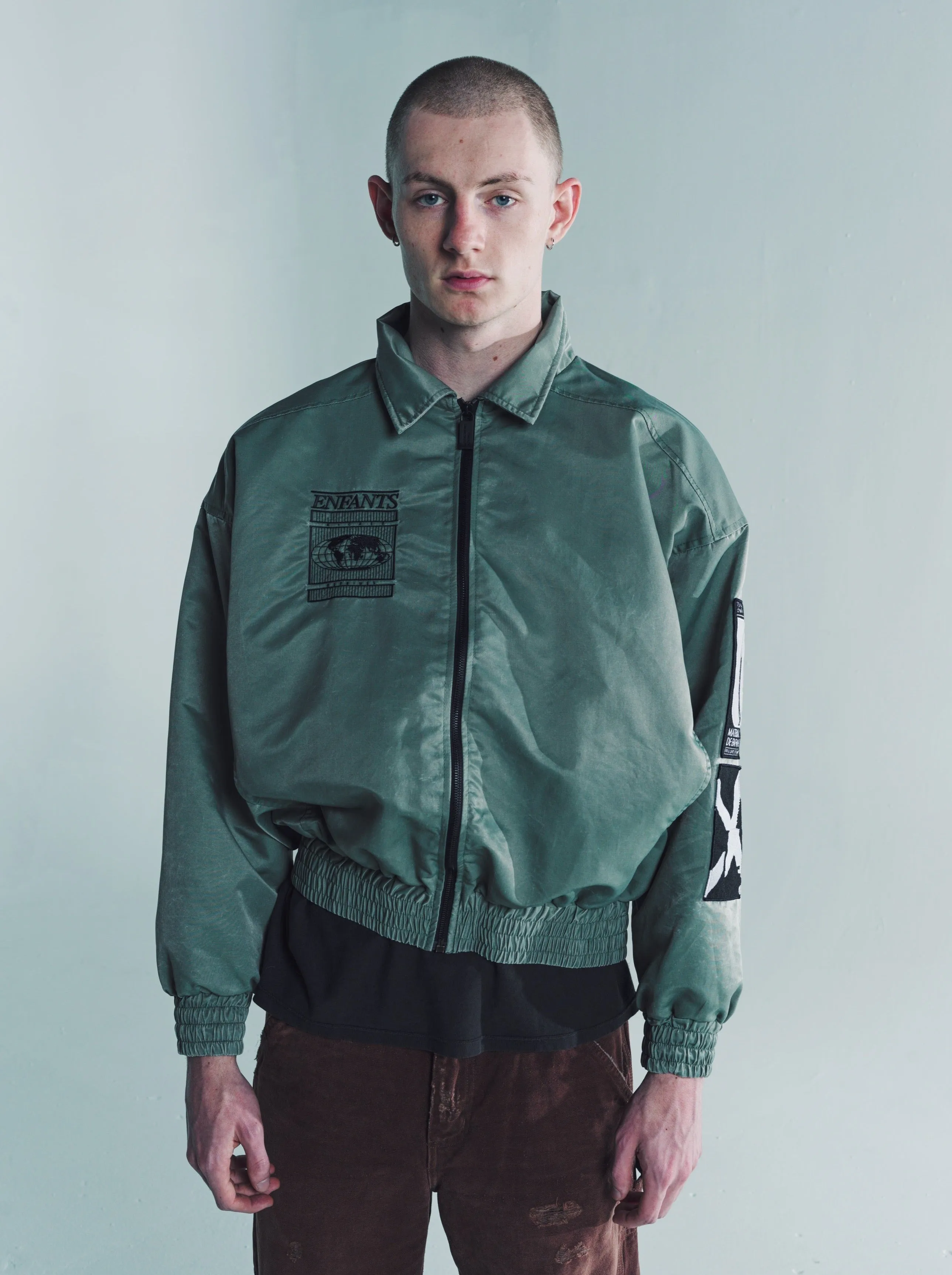 Olive Nylon Night Watch Collared Bomber