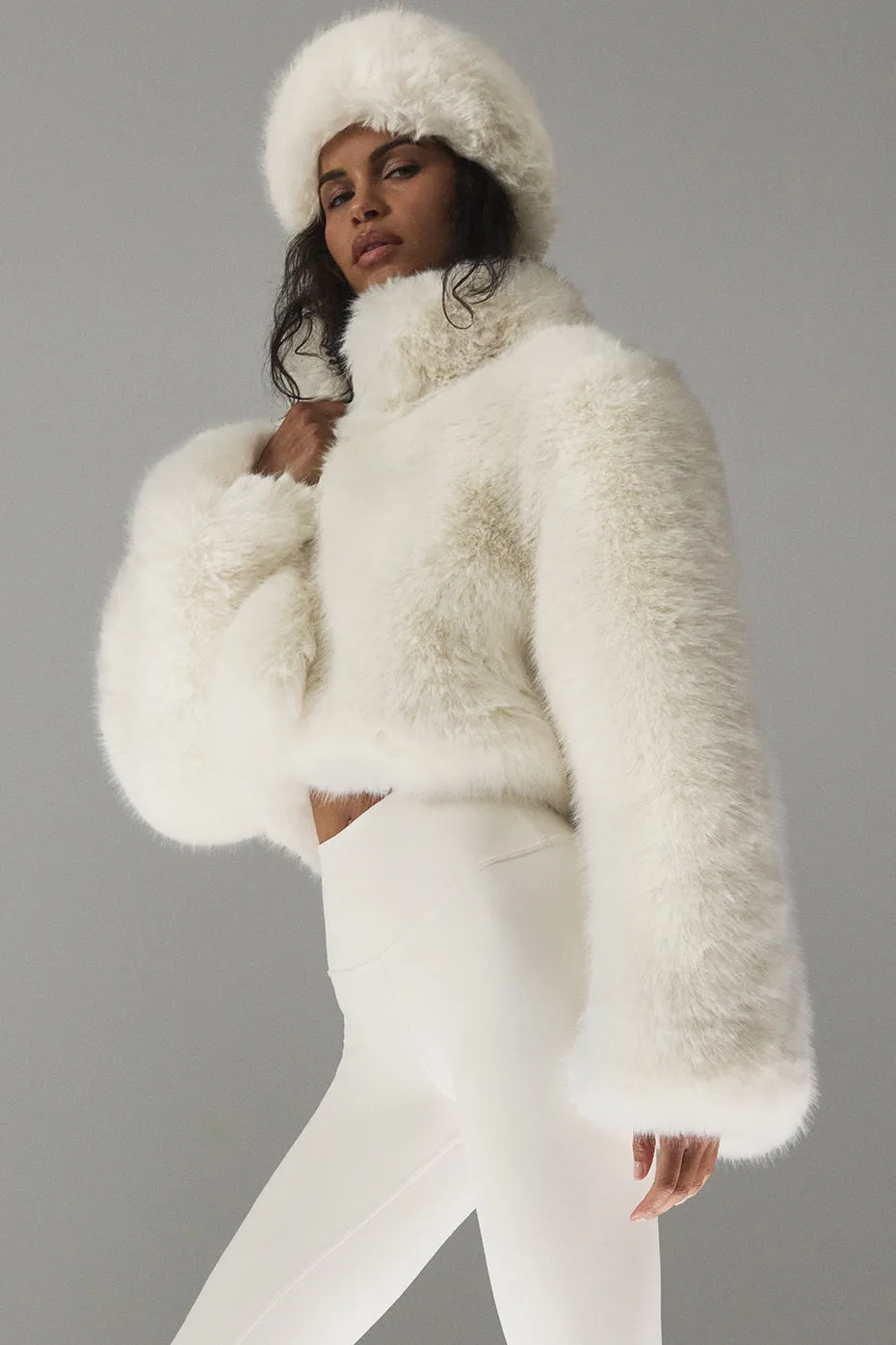 Opulent Faux Fur Cropped Jacket - Ivory