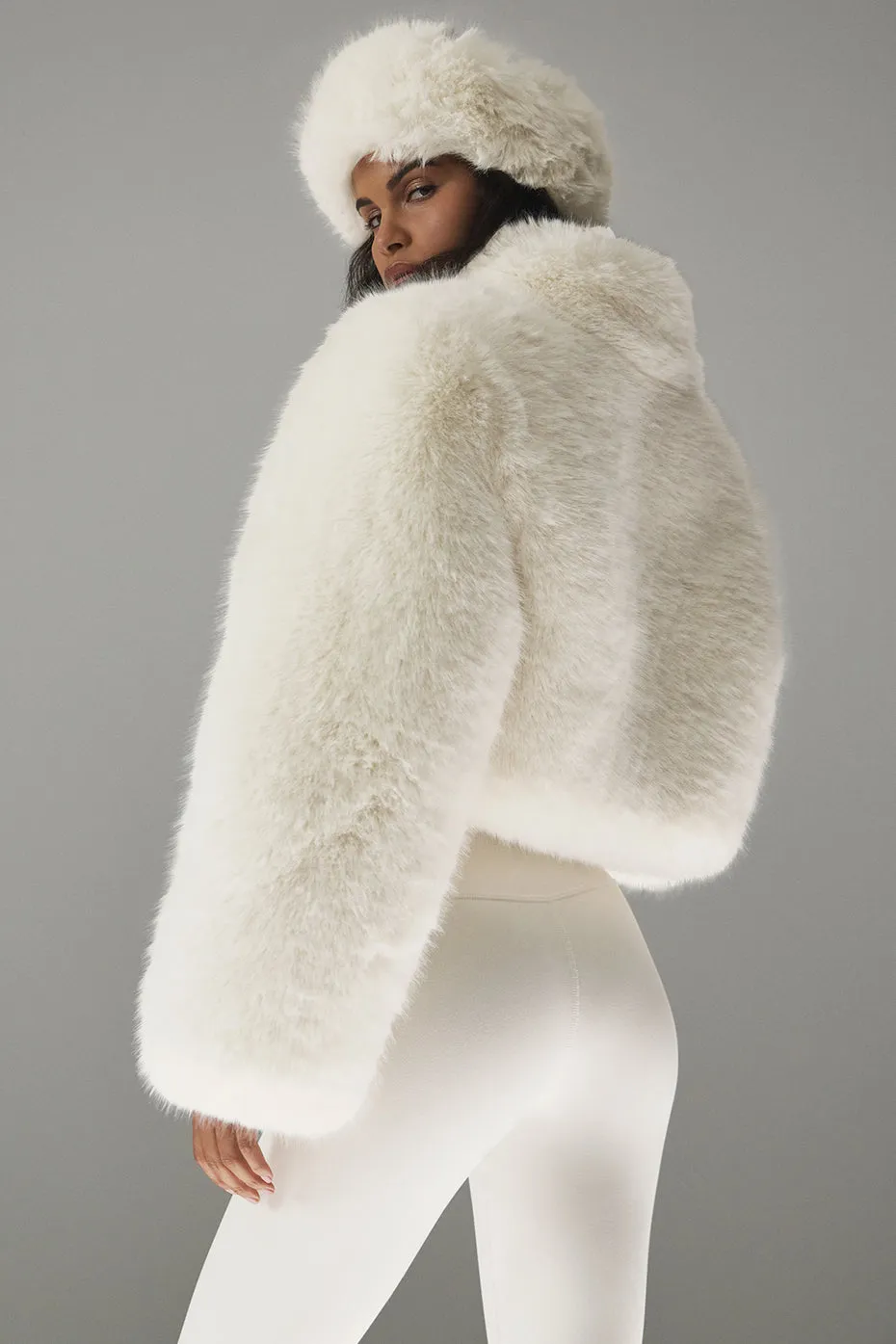 Opulent Faux Fur Cropped Jacket - Ivory