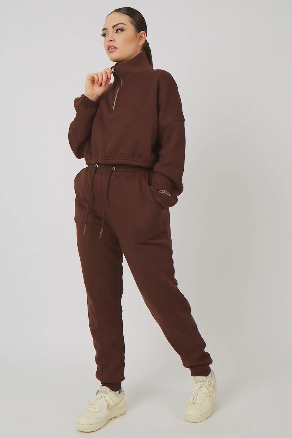 Oversized Fit Seam Front 90S Joggers Chocolate