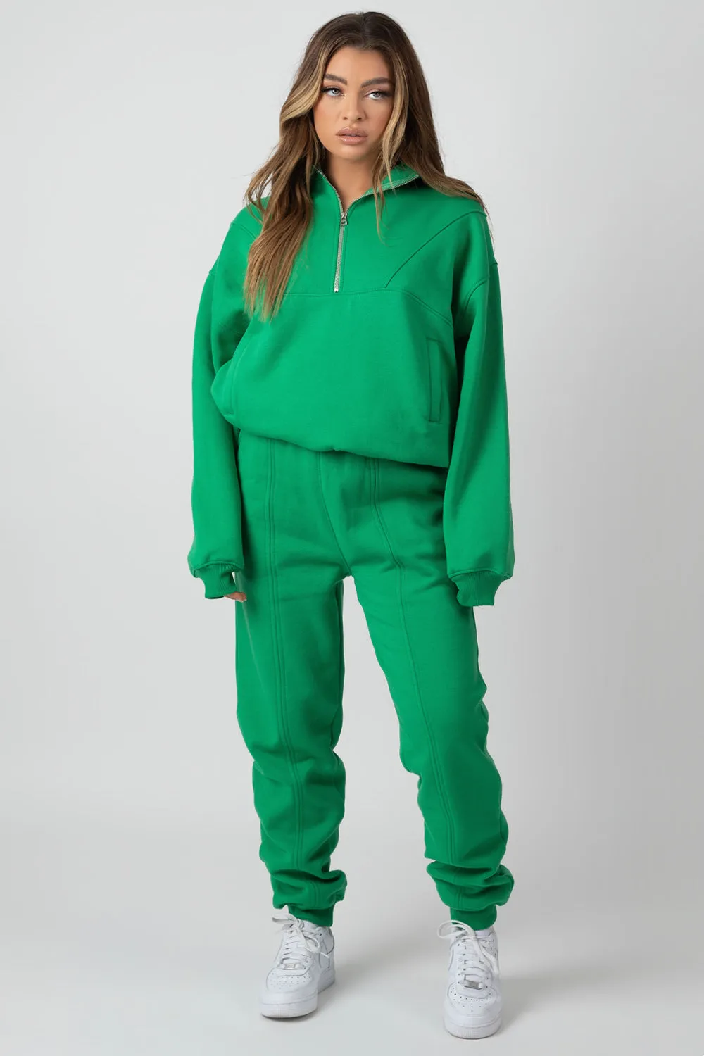 Oversized Fit Seam Front 90S Joggers Green