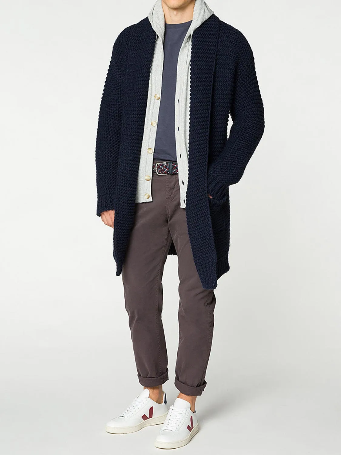 Oversized Shawl Collar Wool Blend Cardigan Midnight Blue