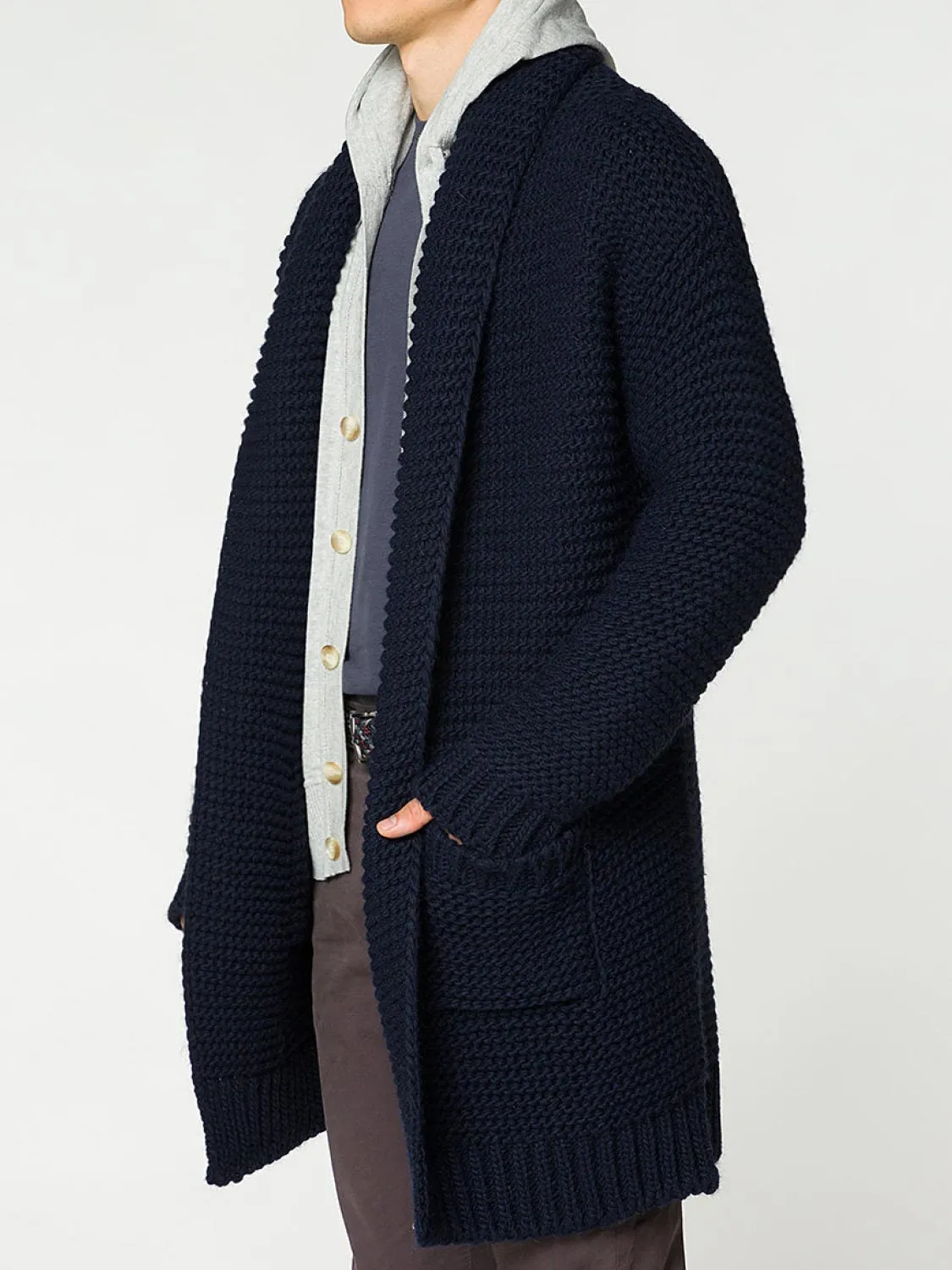 Oversized Shawl Collar Wool Blend Cardigan Midnight Blue